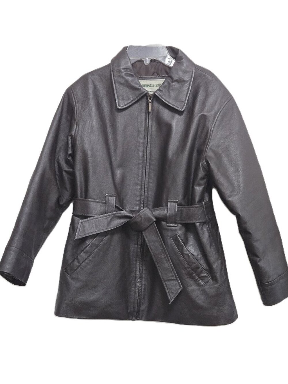 Vintage Fitz Wright Brown 100% Leather Mid Length Belted Zip Up Jacket